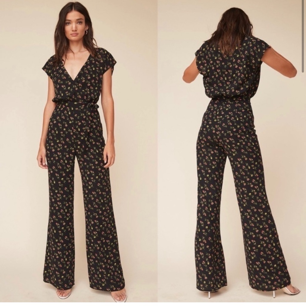 Lpa Black Rose Floral Jumpsuit Xxs